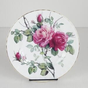 Vtg Roy Kirkham English Rose Salad Plate 8" Floral Gold Rim Shabby Replacement 2
